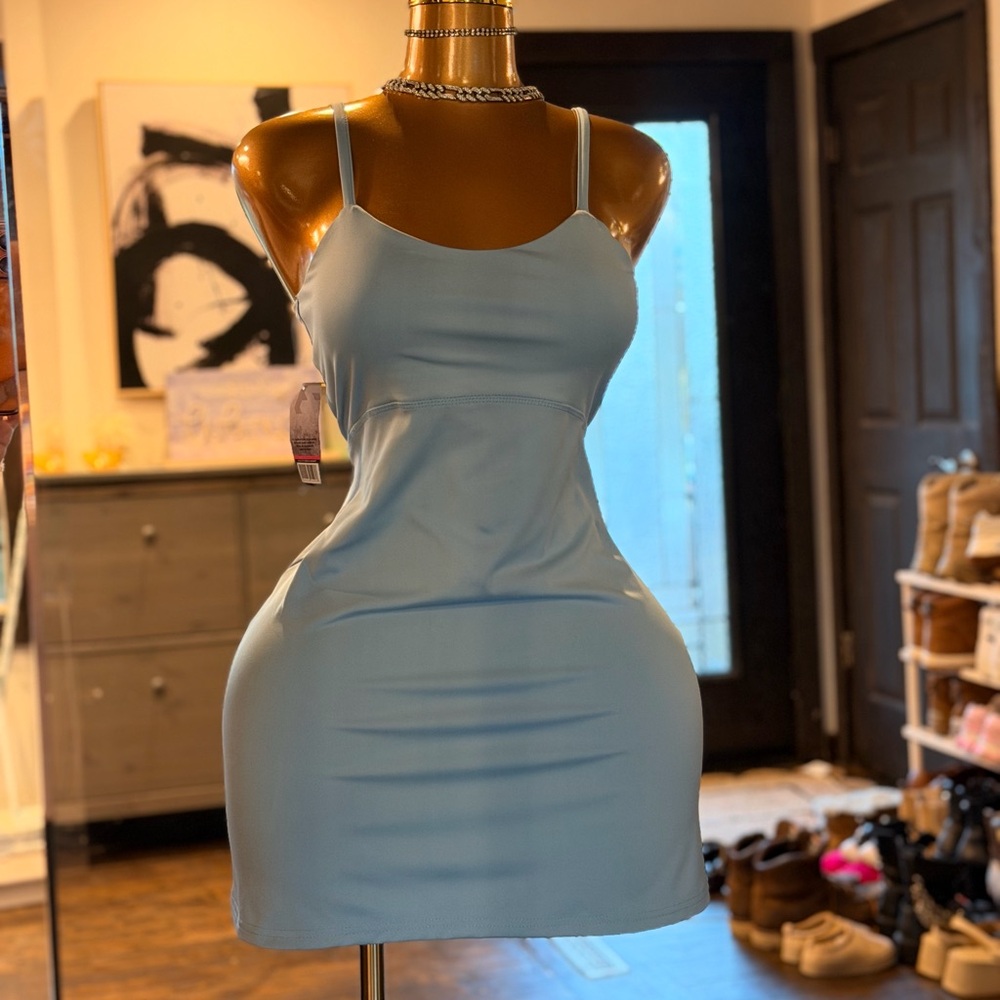 Sleek Powder Blue Spaghetti-Strap Mini Dress